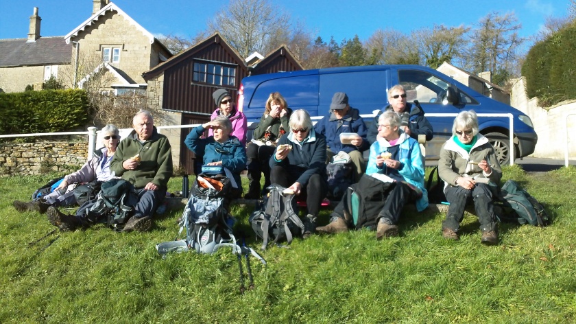 Group enjoying their lunch in the village of Southstoke in glorious sunshine.